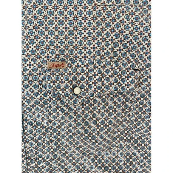 Rafter C Mens Short Sleeve Western Pearl Snap Shirt Blue Geometric Sz XXL cowboy - Picture 3 of 9